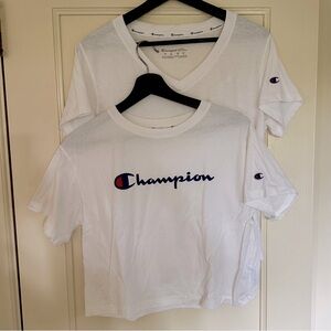 Two Champion White Boxy Crop T-Shirt Short Sleeve Size Small